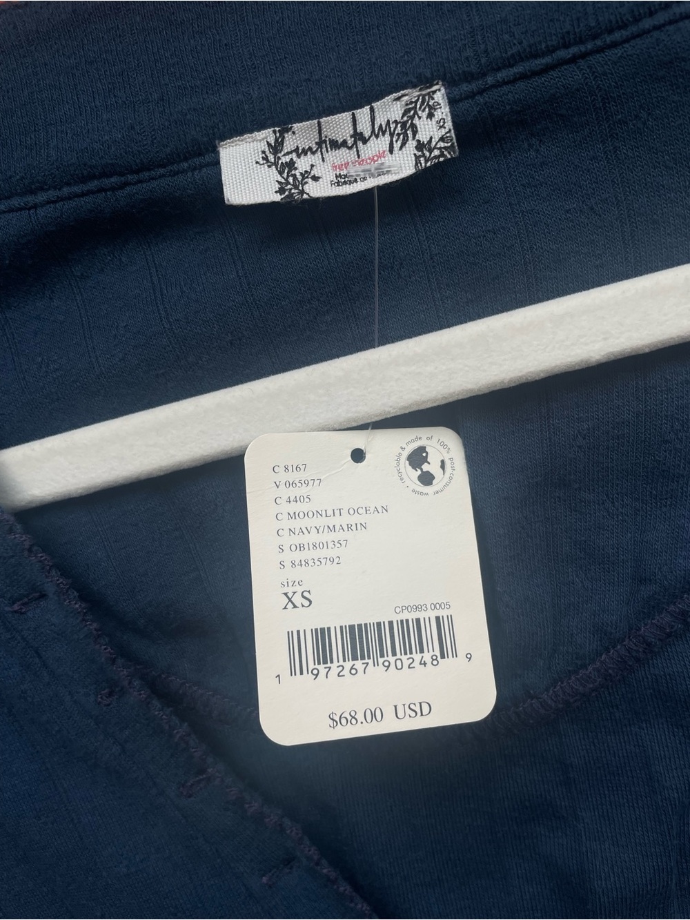 Free People Intimately Coffee Chat Pullover V-Neck Oversize in Blue XS NWT - Picture 6 of 15